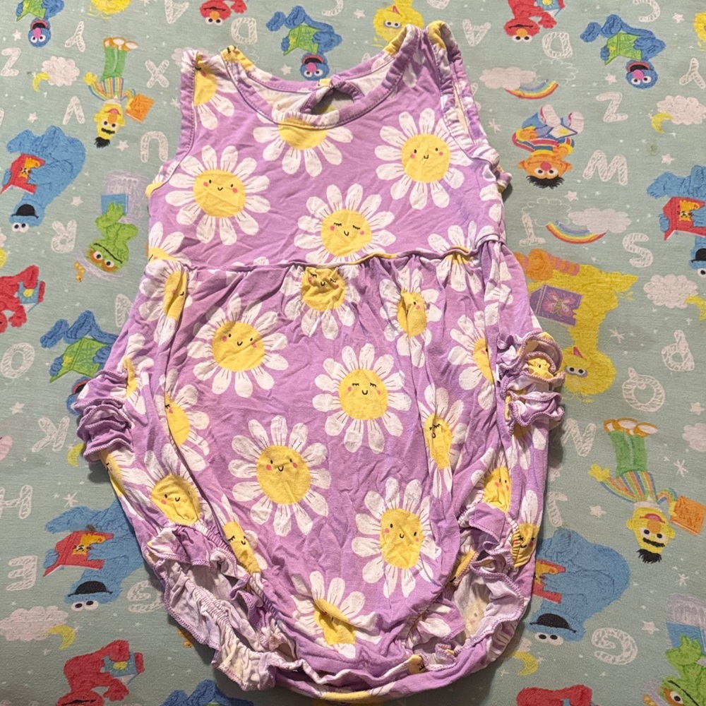 Little Sleepies Purple Daisy Sleeveless Romper with ruffle bum